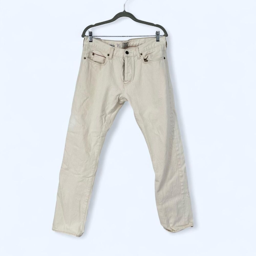 J Crew Essential Straight Fit Canvas Ecru Denim Off White Casual Jeans Sz 32